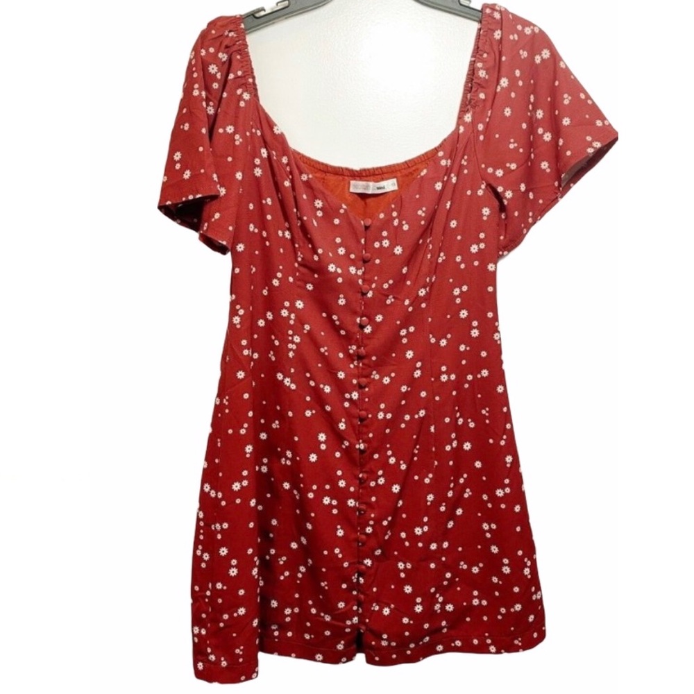Morning Mist Floral Print Red Lined Mini Dress